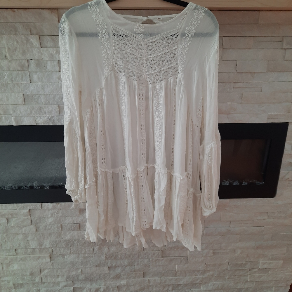 Free people white crochet tunic blouse